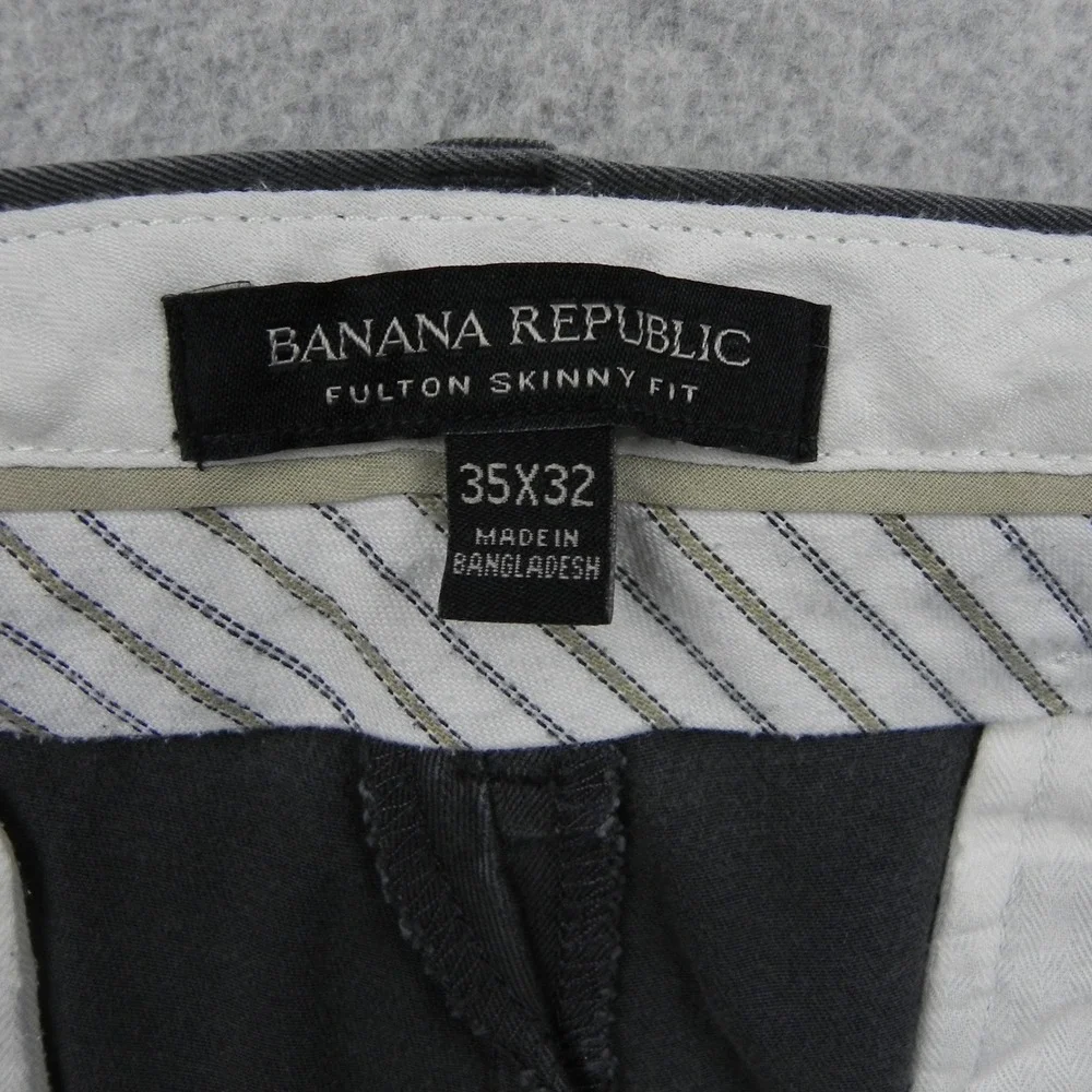 Banana Republic Chino Pants Mens 35x32 Fulton Skinny Fit Gray Stretch Trousers